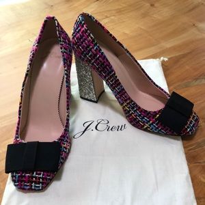 J. Crew Tweed Heels with Silver Glitter Heels Size 8.5